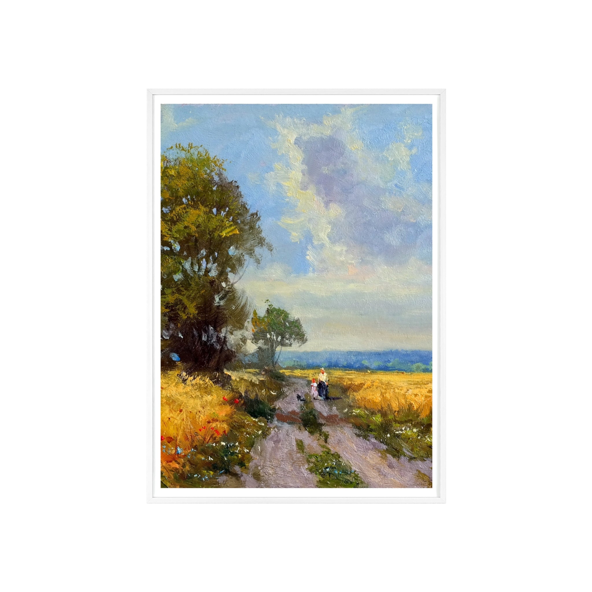 Framed Countryside Landscape Poster — Rustic Wooden Frame Wall Art