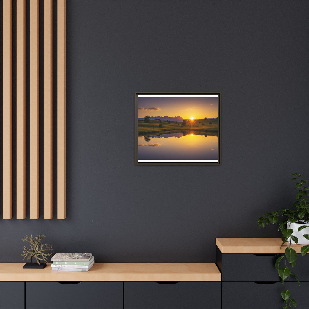 Framed Matte Canvas Sunset Landscape — Serene Lake Reflection Wall Art