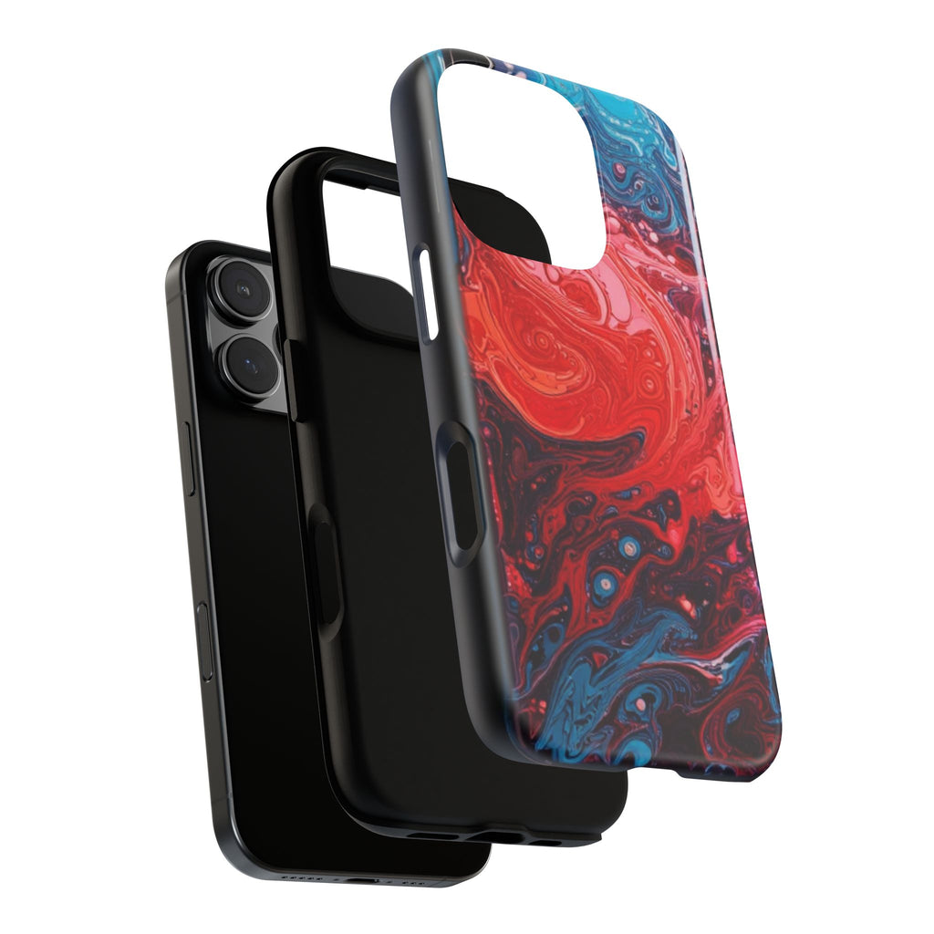 Abstract Red & Blue Swirl Tough Phone Case — Protective iPhone Cover with Fluid Art Design