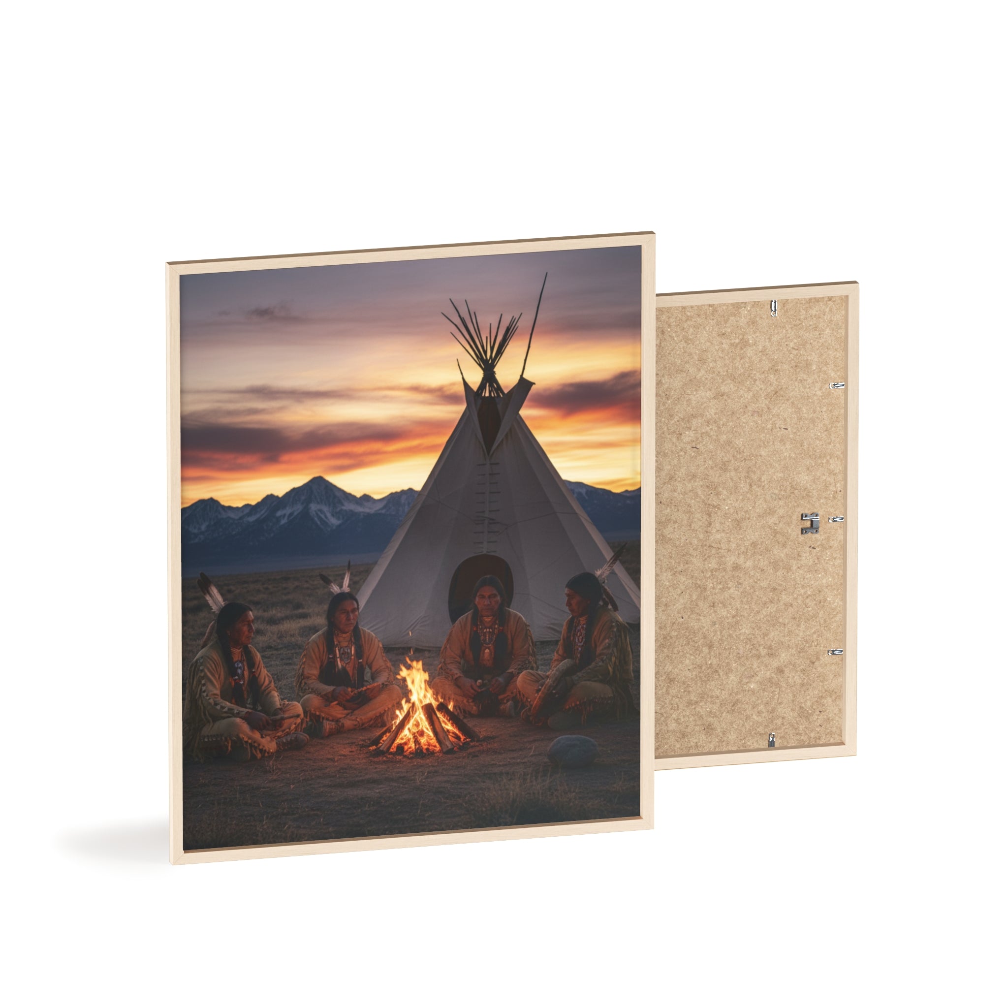 Framed Campfire Teepee Poster — Native Gathering Wall Art