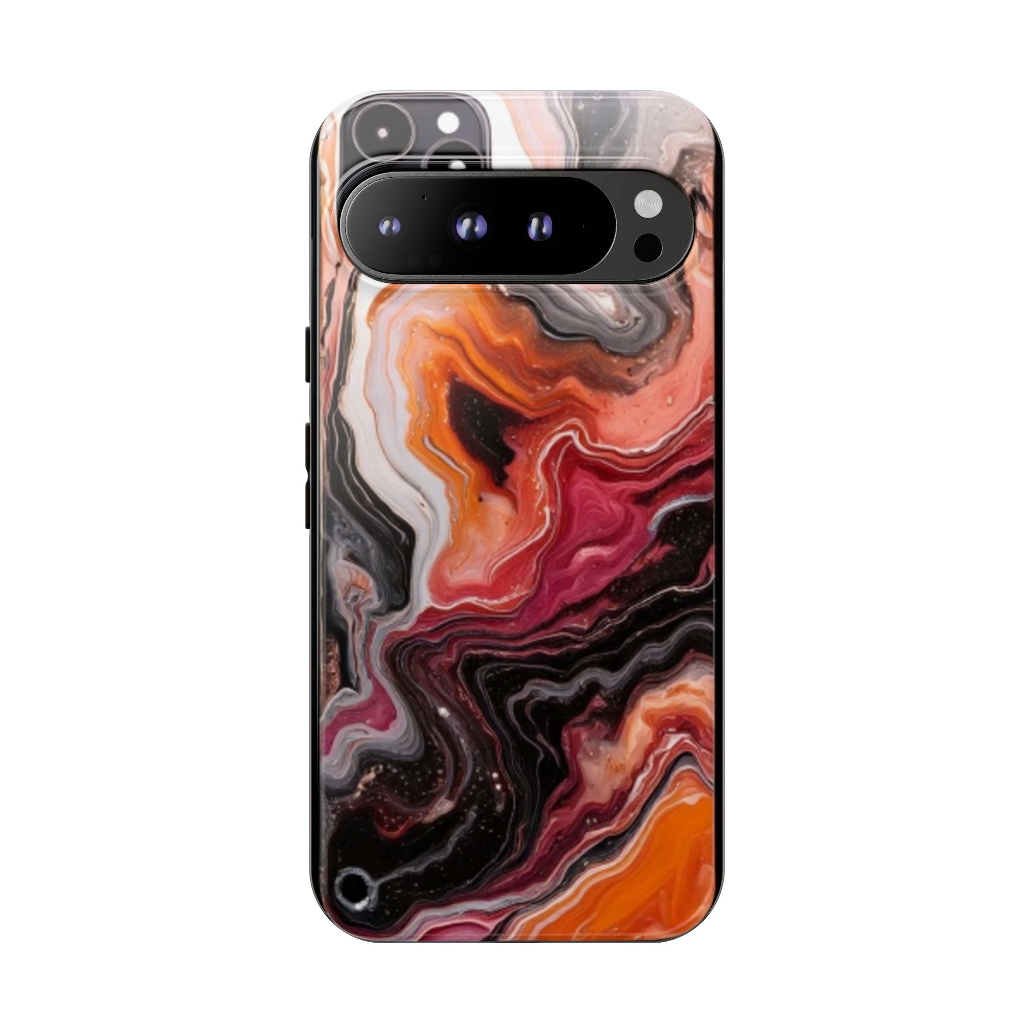 Marble Swirl Tough Phone Case — Orange Red Abstract Protective Cover