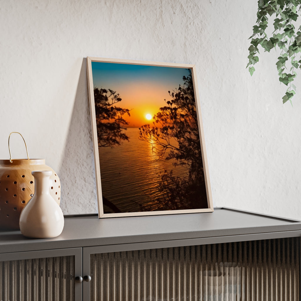 Sunset Coastal Poster with Wooden Frame — Framed Beach Wall Art