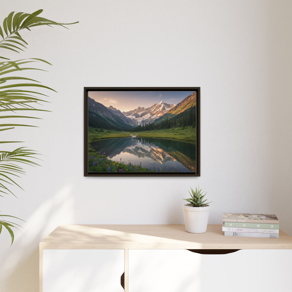 Matte Framed Canvas - Mountain Lake Landscape Wall Art