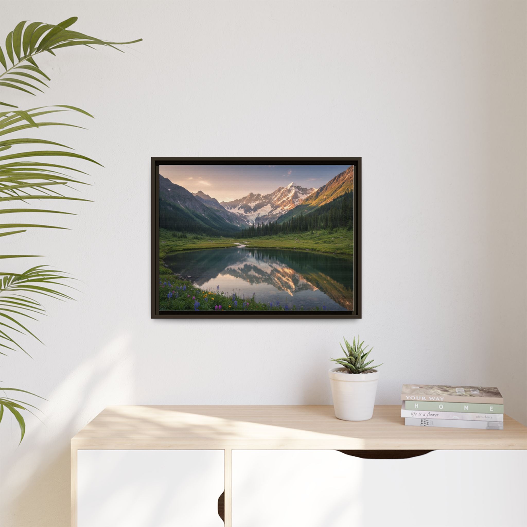 Matte Framed Canvas - Mountain Lake Landscape Wall Art