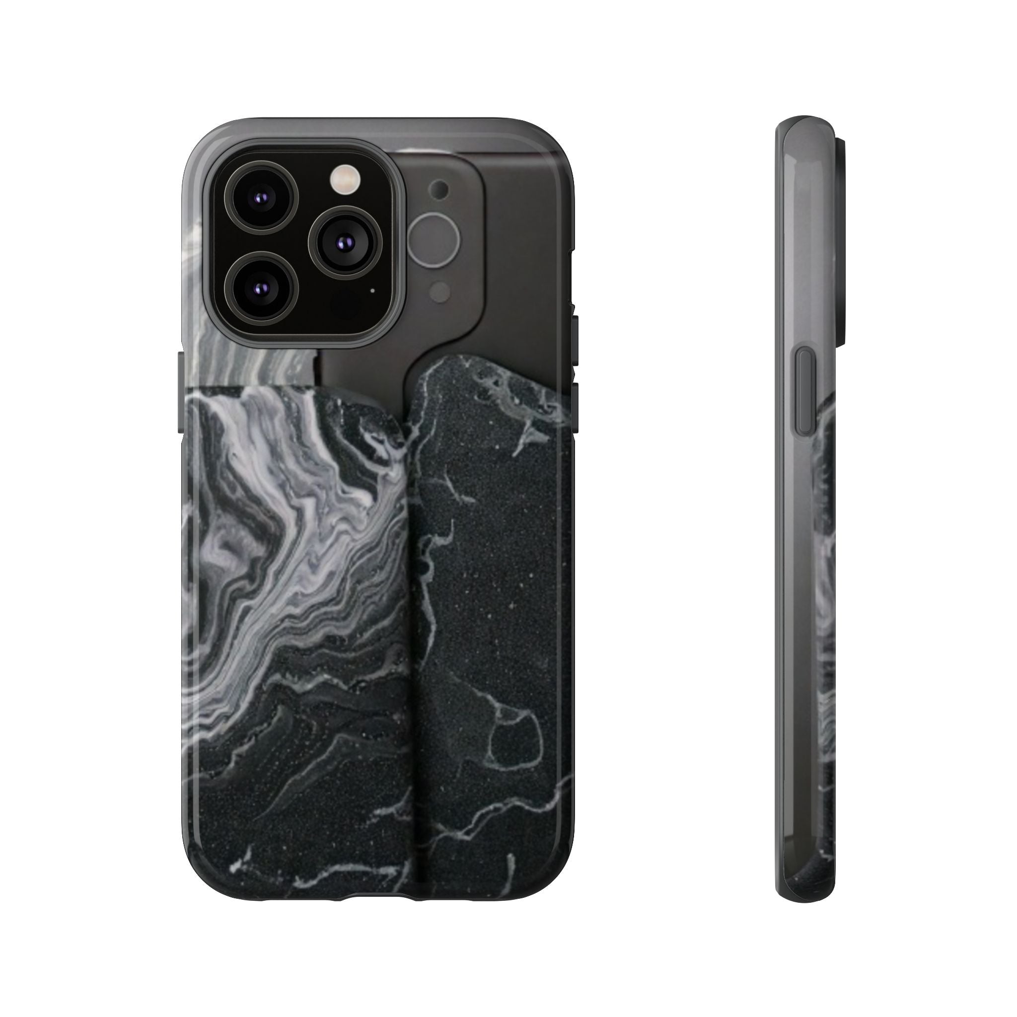 Black Marble Tough Phone Case — Protective iPhone Cover with Marble Texture