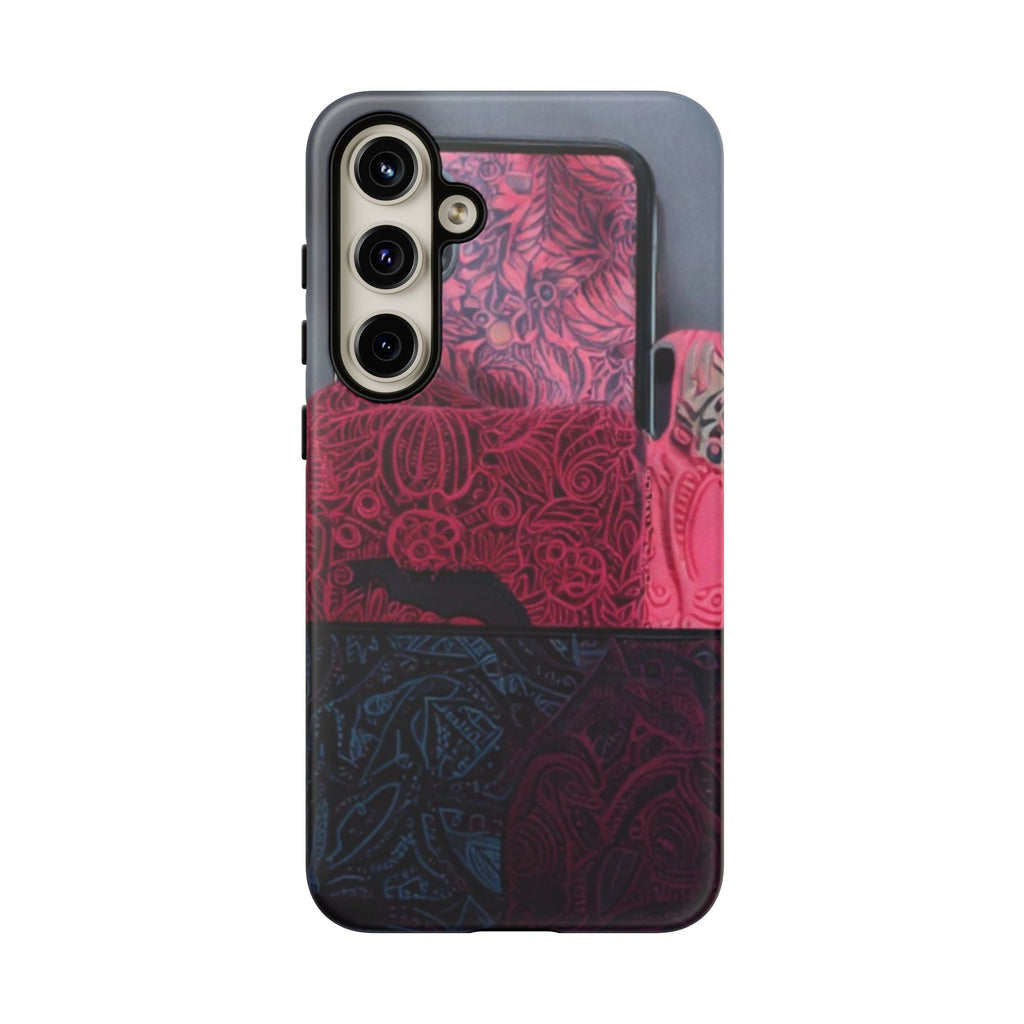 Floral Patchwork Tough Phone Case — Pink & Navy Doodle Design