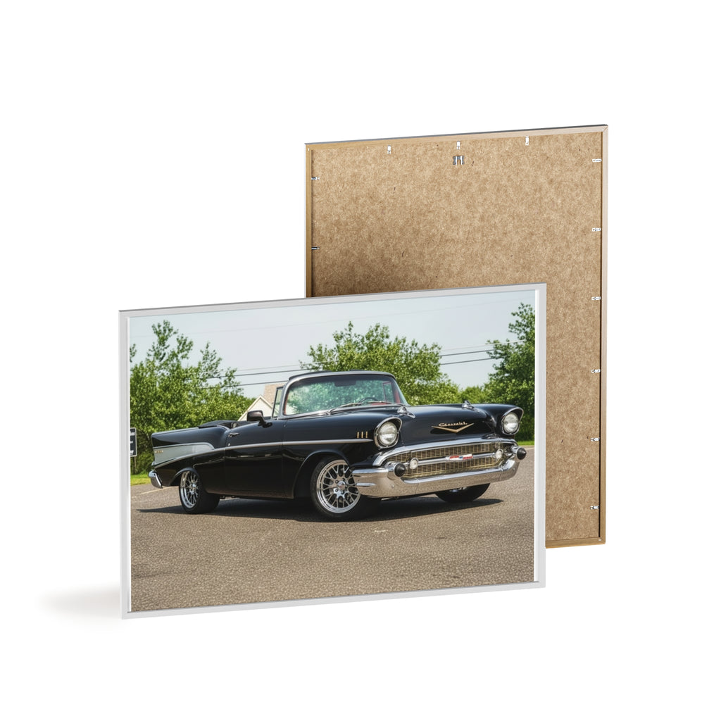 Classic Black 1957 Chevy Poster with Wooden Frame — Vintage Car Wall Art