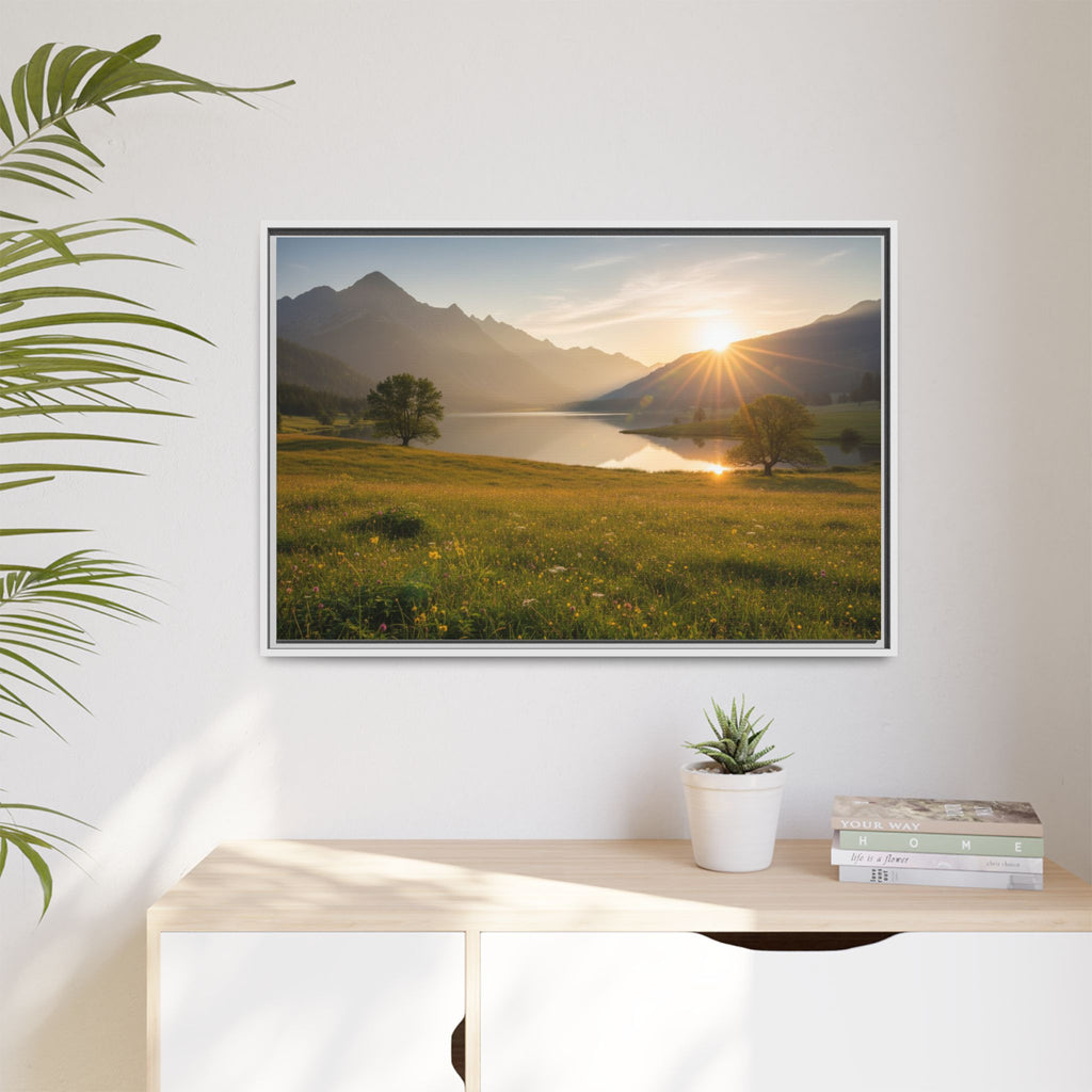 Sunrise Mountain Lake Matte Canvas — Framed Landscape Wall Art