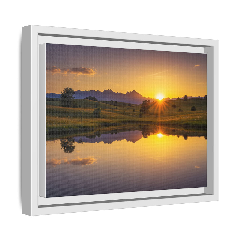 Framed Matte Canvas Sunset Landscape — Serene Lake Reflection Wall Art