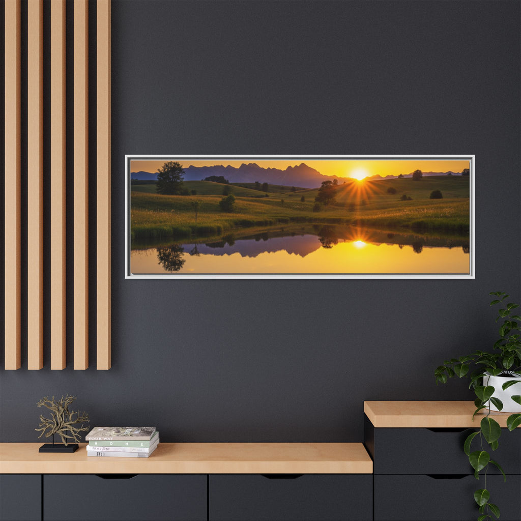 Framed Matte Canvas Sunset Landscape — Serene Lake Reflection Wall Art