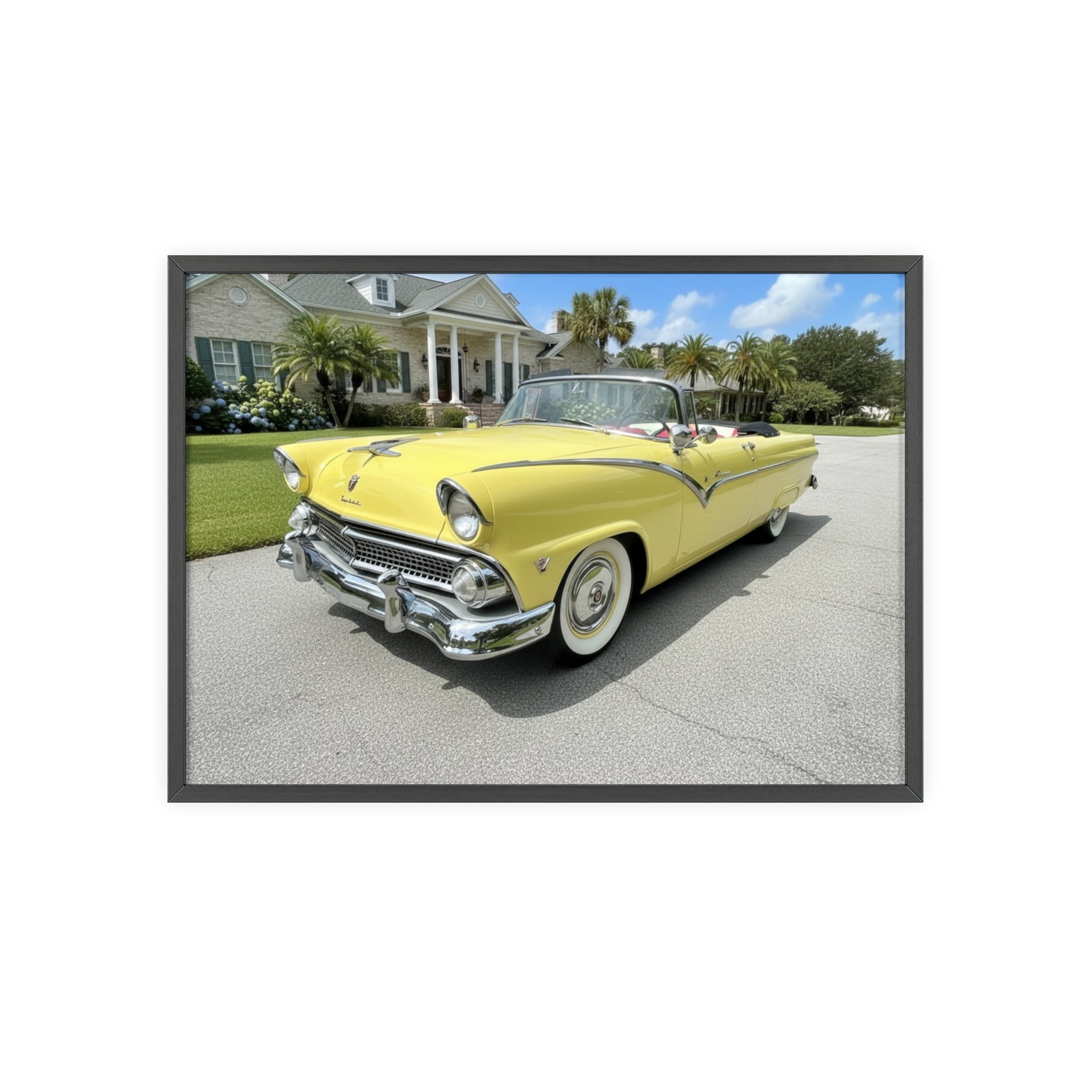 Vintage Yellow Classic Car Poster — Framed Wooden Wall Art