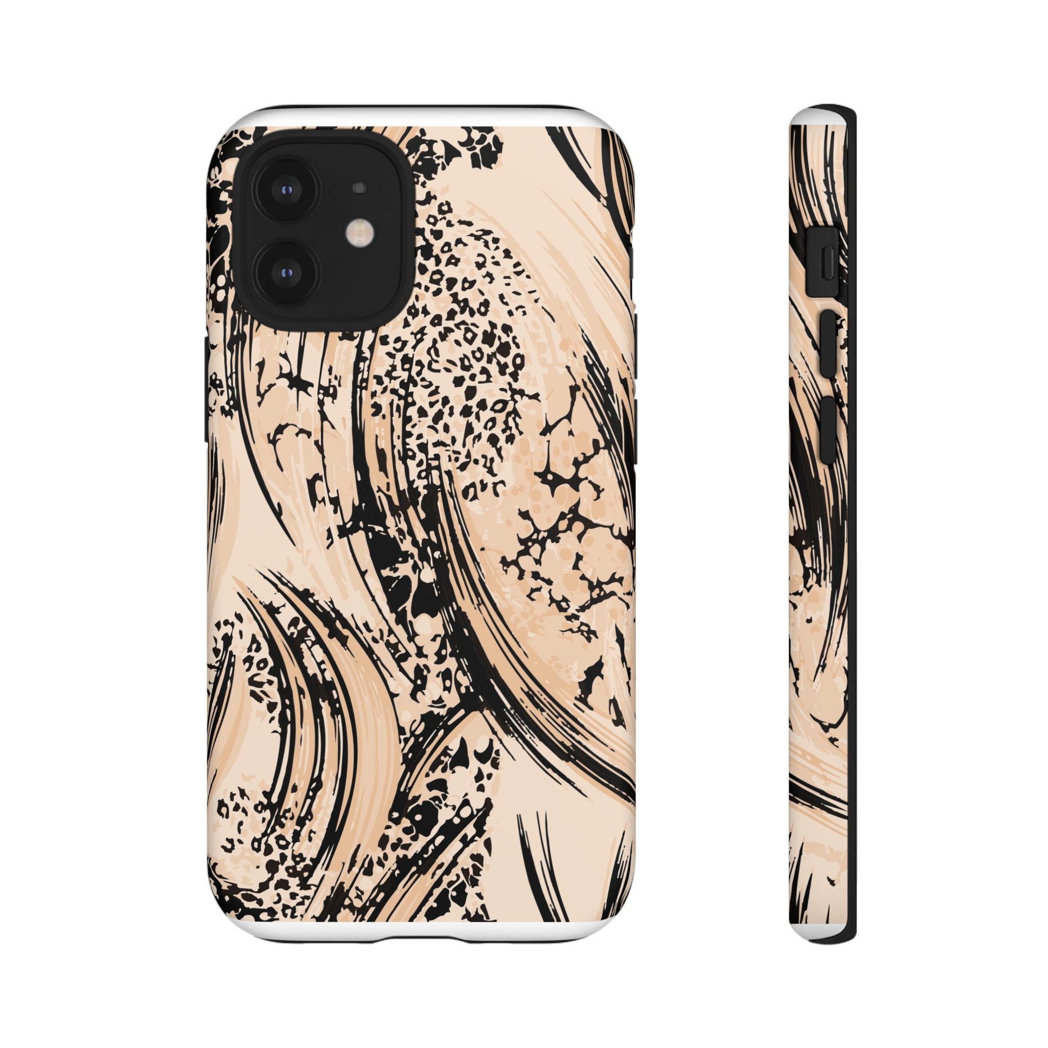 Abstract Brushstroke Phone Case — Neutral Beige & Black Artistic Protective Cover