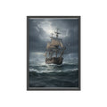 Framed Stormy Sea Ship Poster — Nautical Wall Art with Wooden Frame