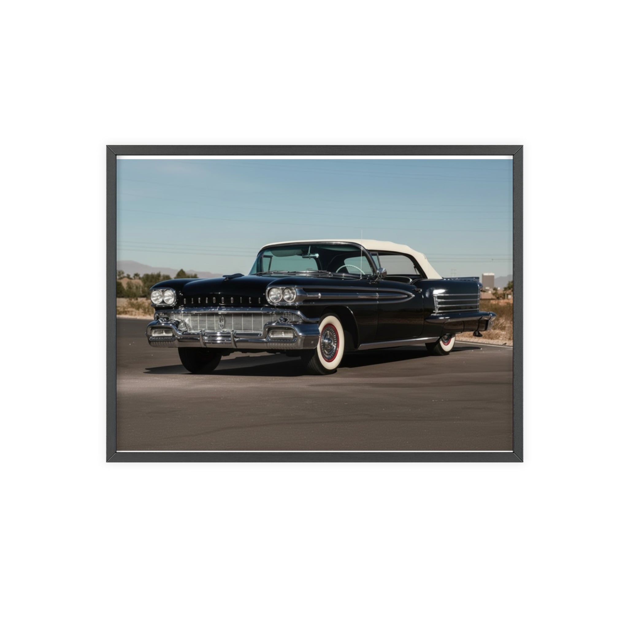 Vintage Black Classic Car Poster with Wooden Frame — Retro Automobile Wall Art
