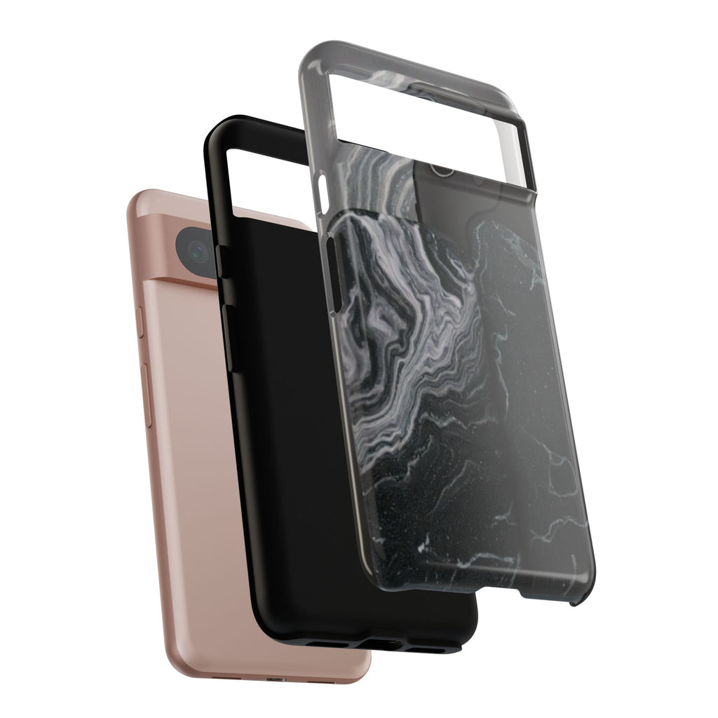 Black Marble Tough Phone Case — Protective iPhone Cover with Marble Texture