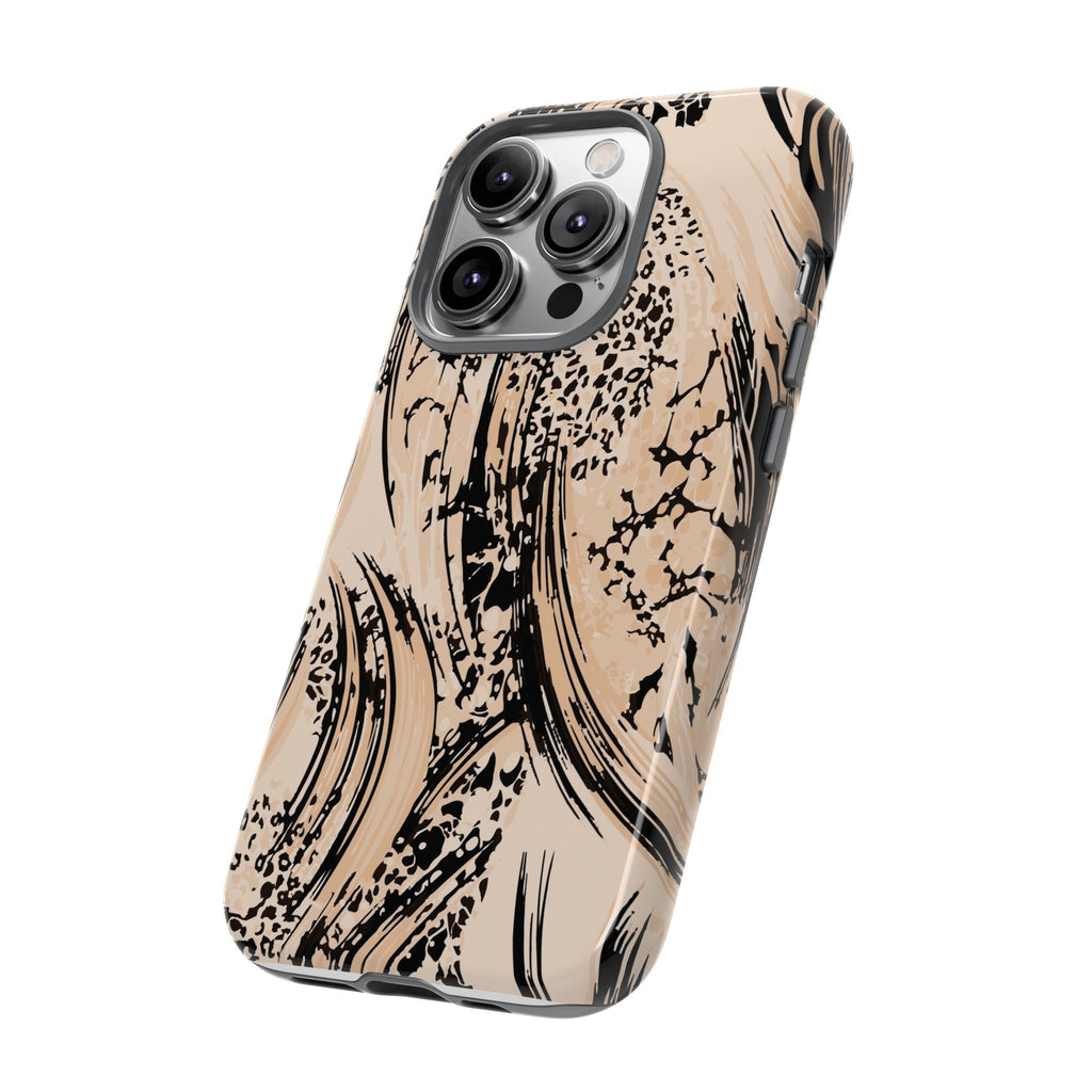 Abstract Brushstroke Phone Case — Neutral Beige & Black Artistic Protective Cover