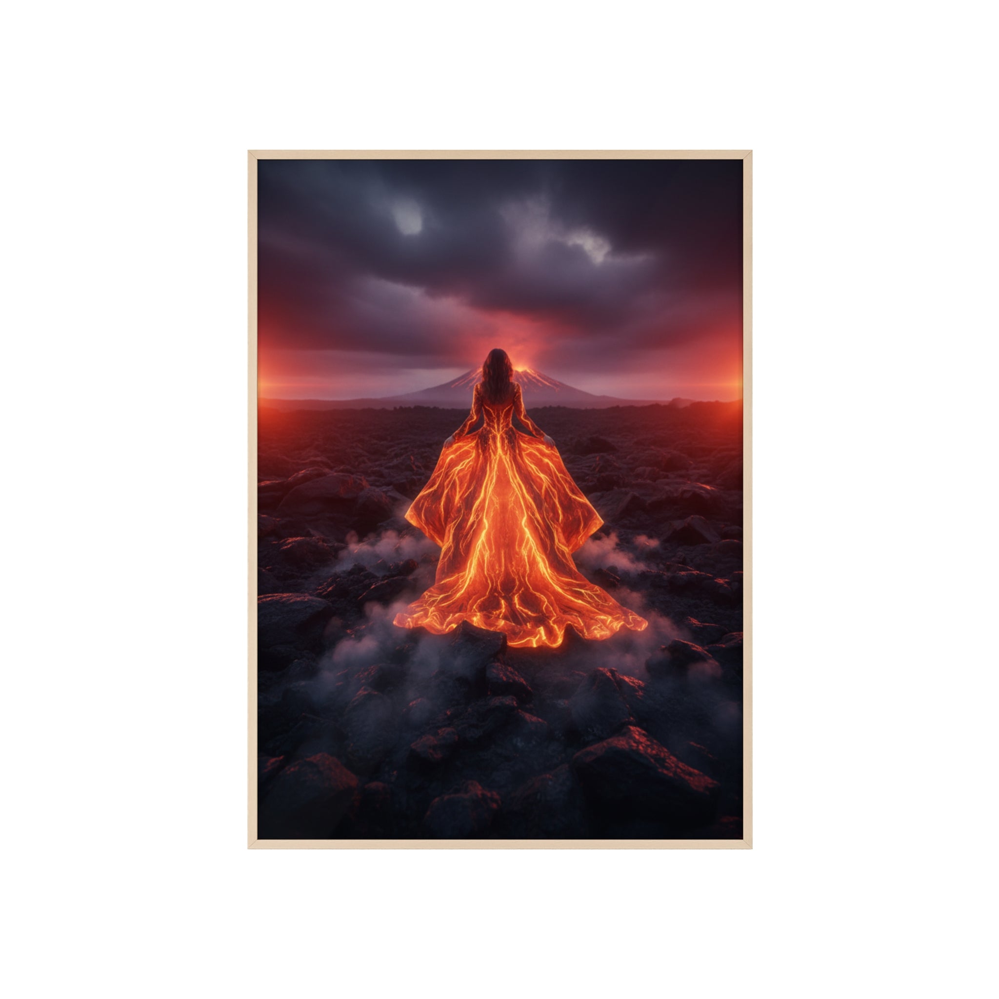 Fiery Goddess Lava Art Poster with Wooden Frame