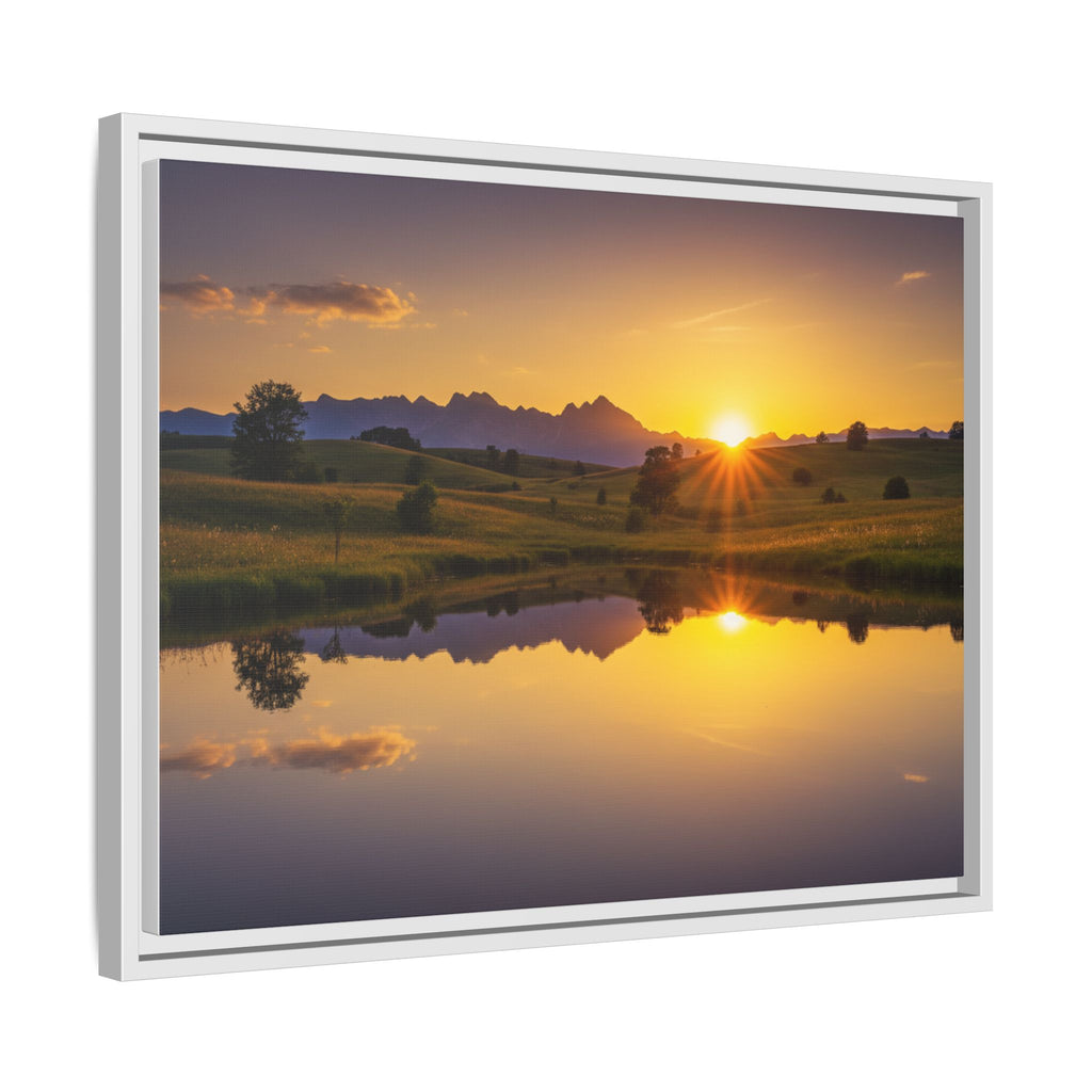 Framed Matte Canvas Sunset Landscape — Serene Lake Reflection Wall Art