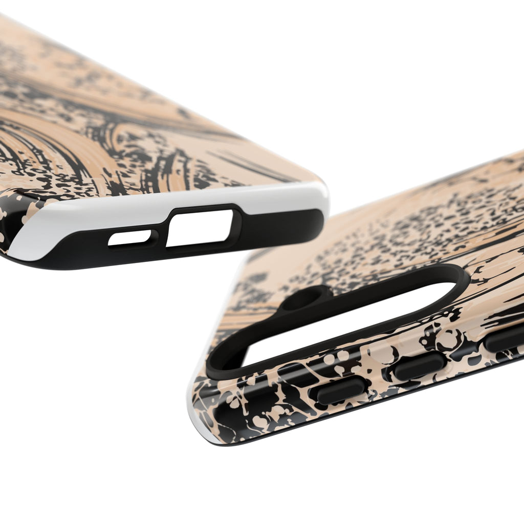 Abstract Brushstroke Phone Case — Neutral Beige & Black Artistic Protective Cover