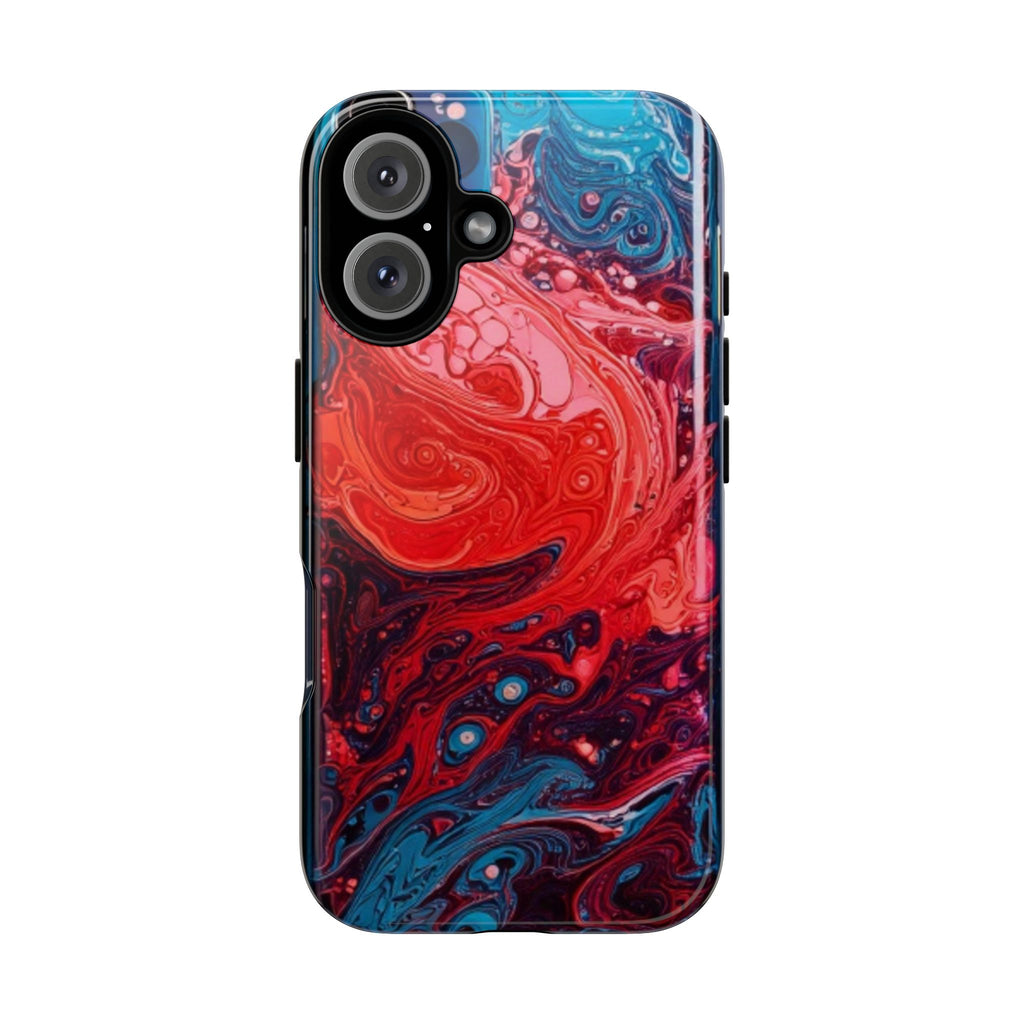 Abstract Red & Blue Swirl Tough Phone Case — Protective iPhone Cover with Fluid Art Design
