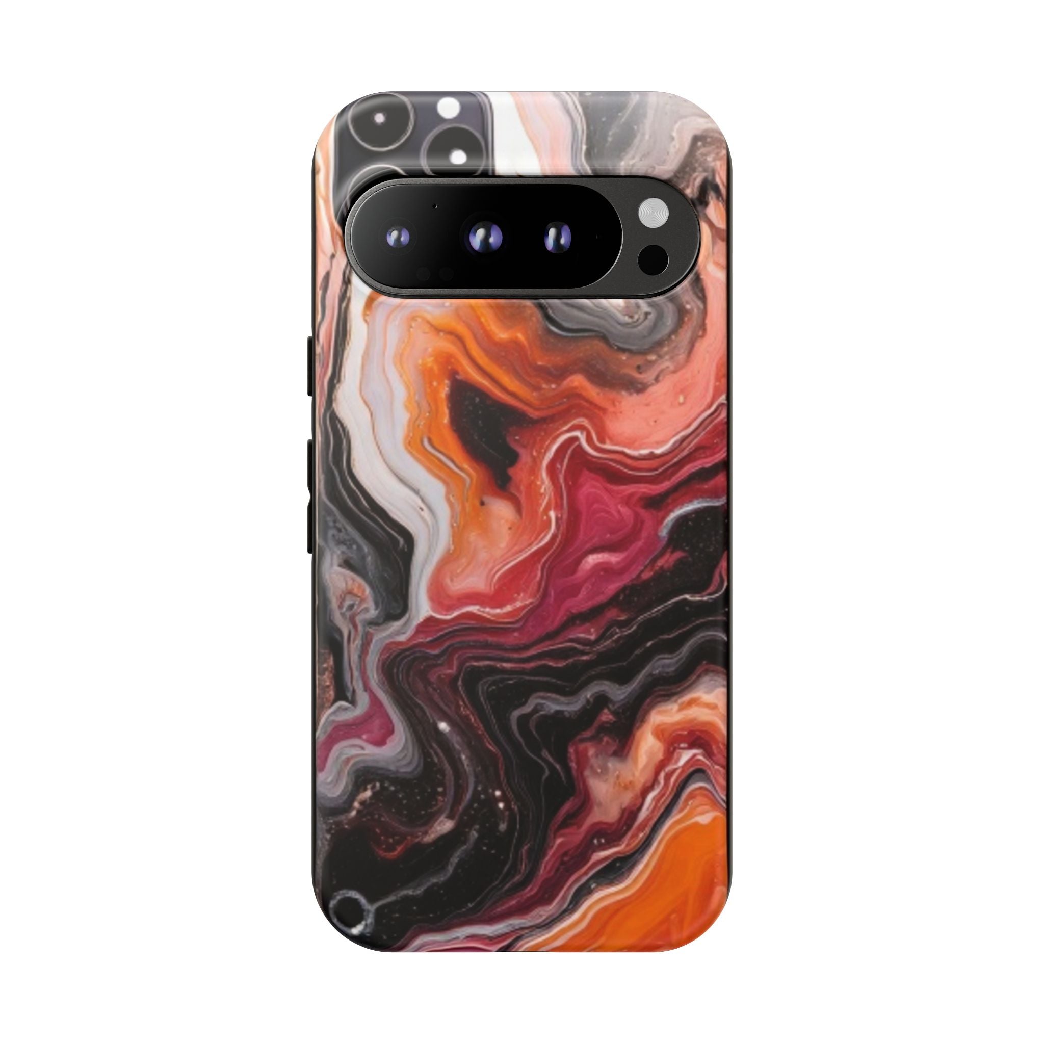 Marble Swirl Tough Phone Case — Orange Red Abstract Protective Cover
