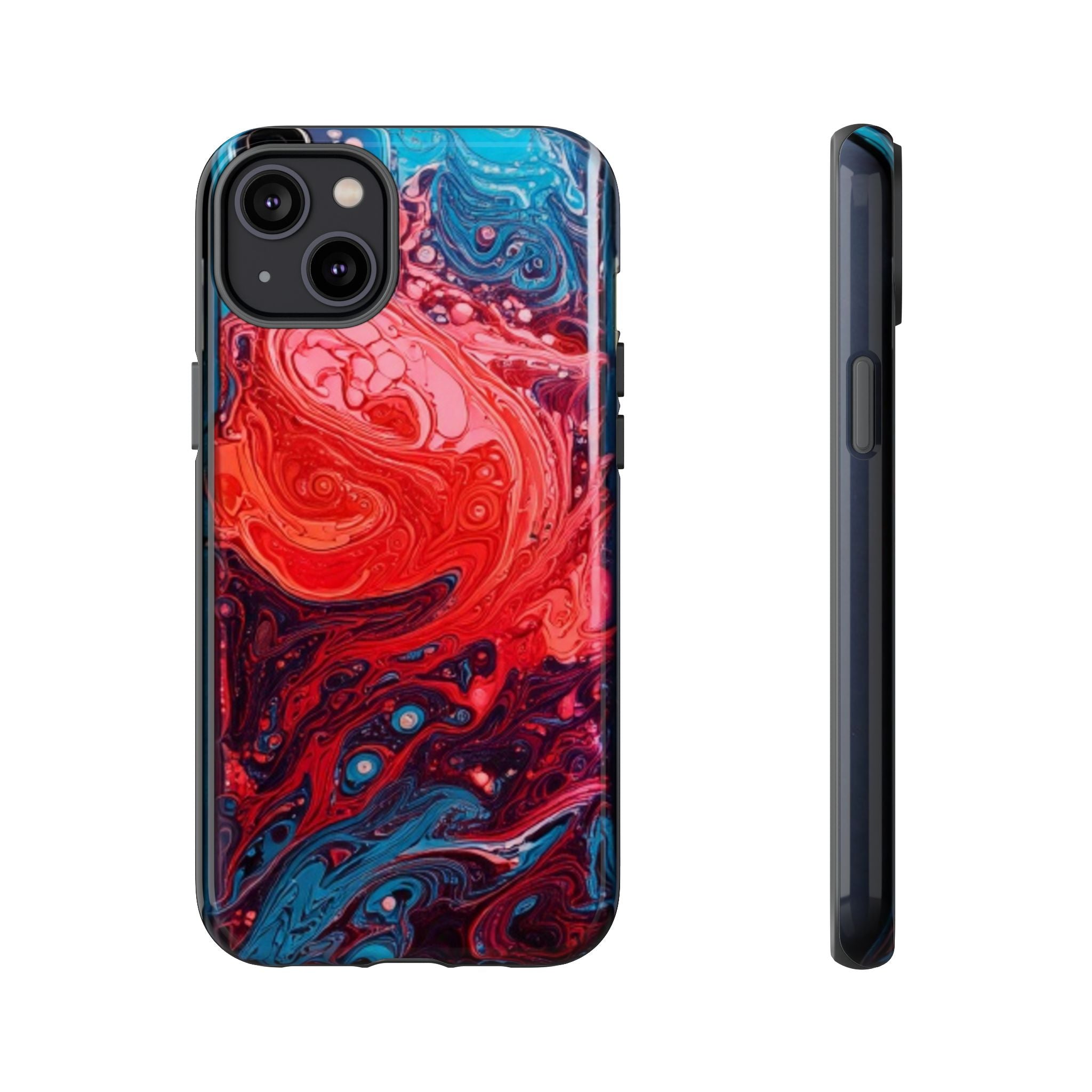Abstract Red & Blue Swirl Tough Phone Case — Protective iPhone Cover with Fluid Art Design