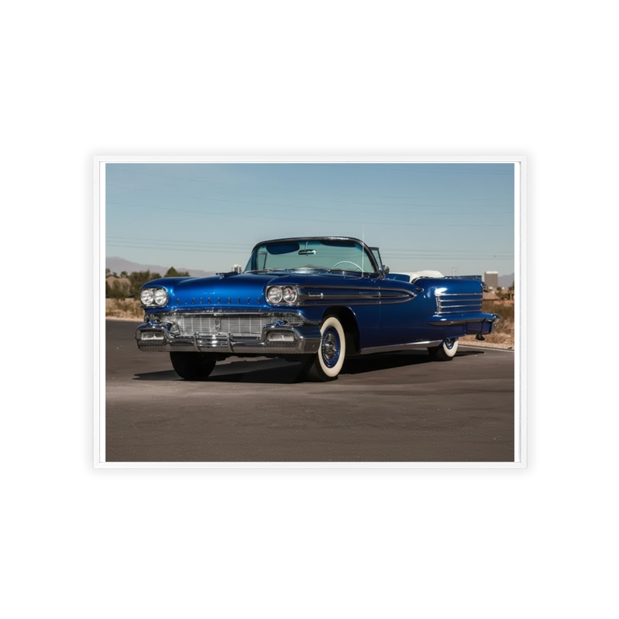 Framed Vintage Blue Classic Car Poster — Retro Automobile Wall Art