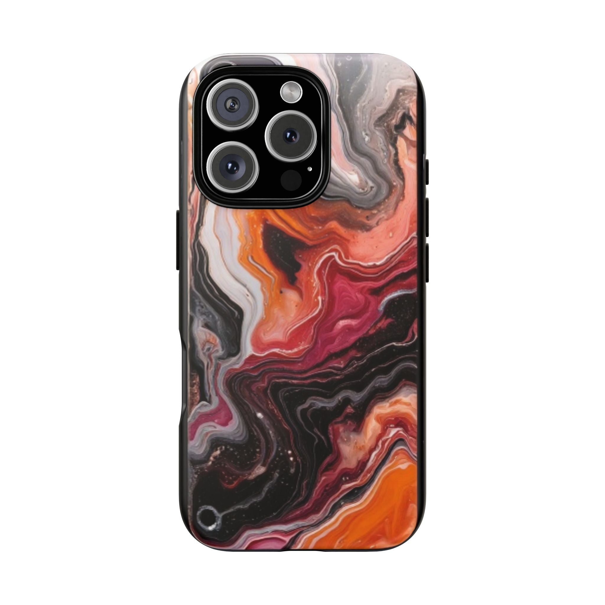 Marble Swirl Tough Phone Case — Orange Red Abstract Protective Cover