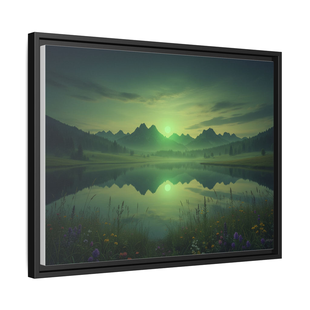 Framed Matte Canvas Print — Serene Green Mountain Lake Landscape
