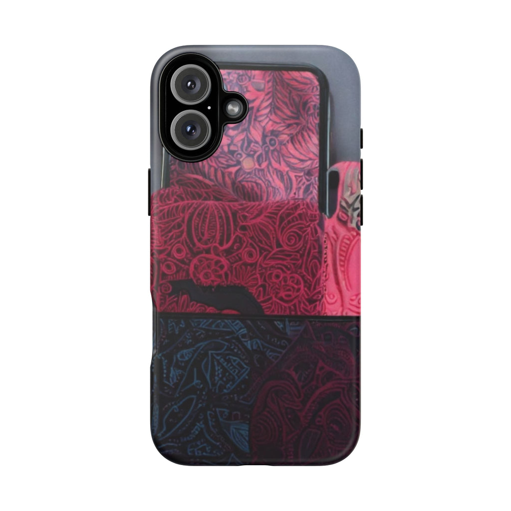 Floral Patchwork Tough Phone Case — Pink & Navy Doodle Design