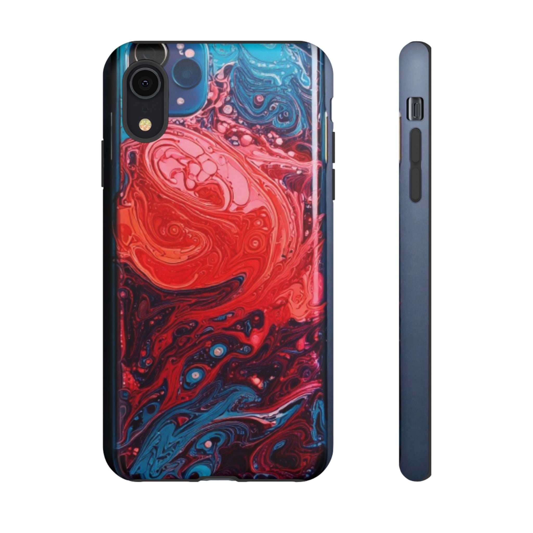 Abstract Red & Blue Swirl Tough Phone Case — Protective iPhone Cover with Fluid Art Design