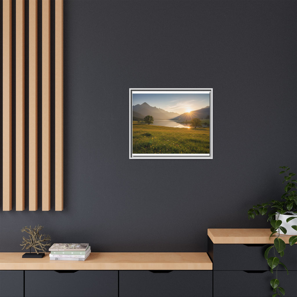 Sunrise Mountain Lake Matte Canvas — Framed Landscape Wall Art