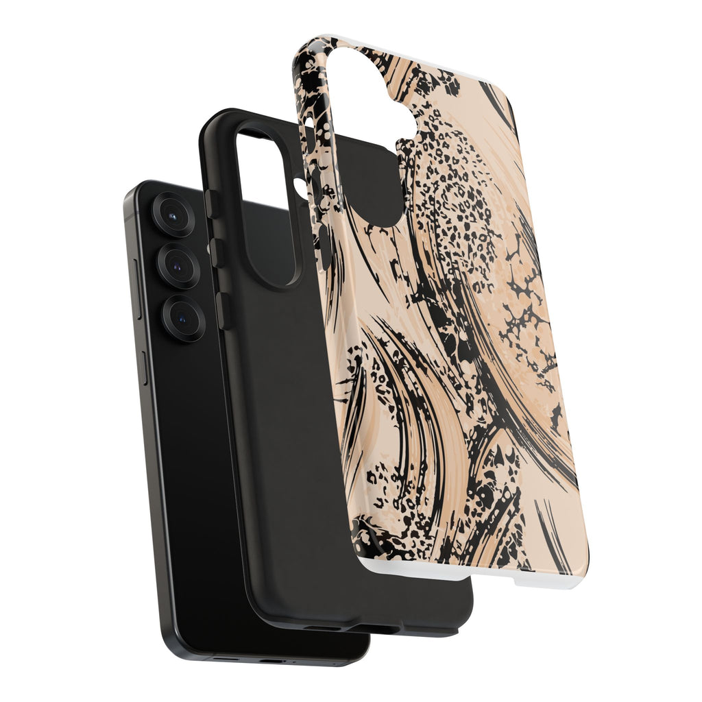 Abstract Brushstroke Phone Case — Neutral Beige & Black Artistic Protective Cover