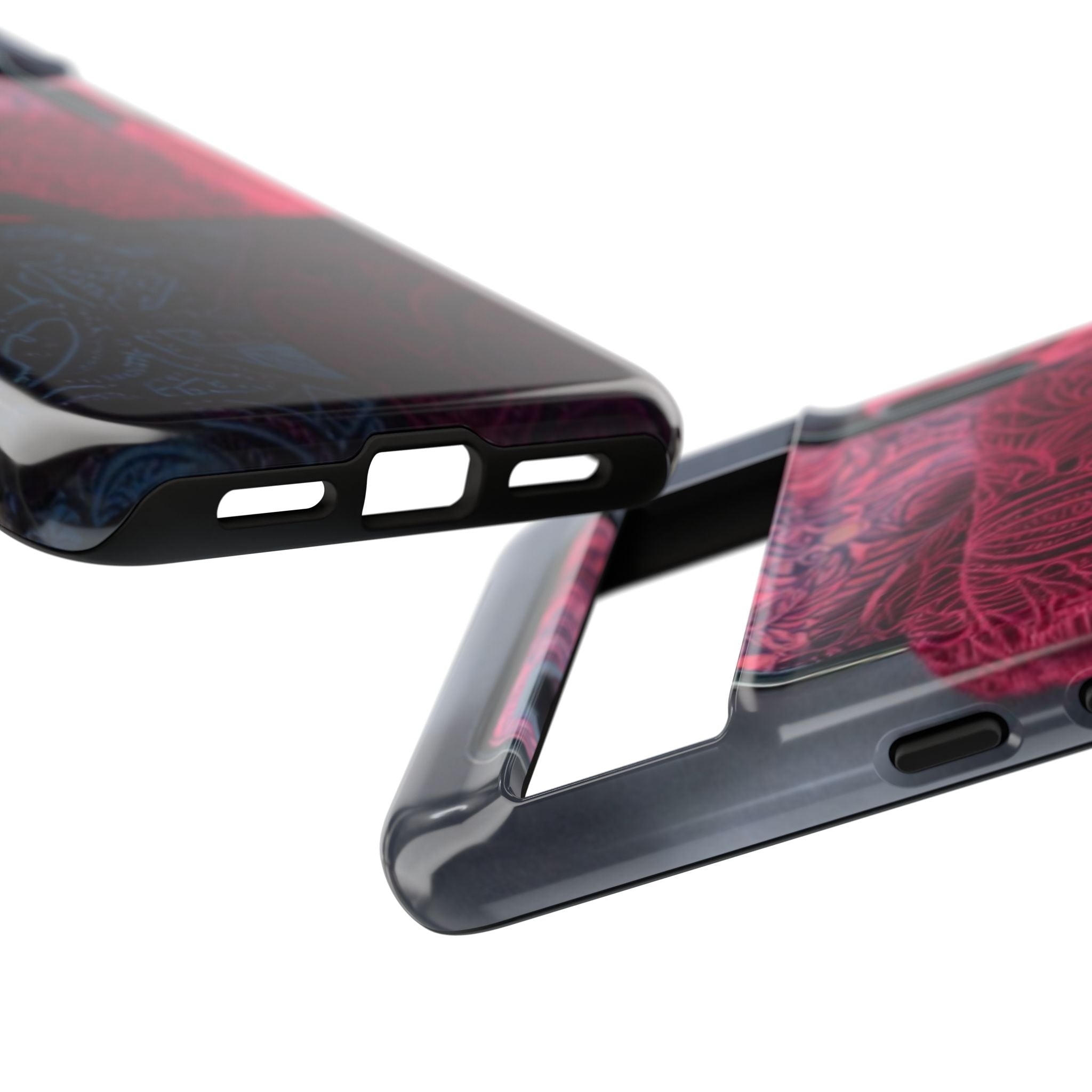 Floral Patchwork Tough Phone Case — Pink & Navy Doodle Design