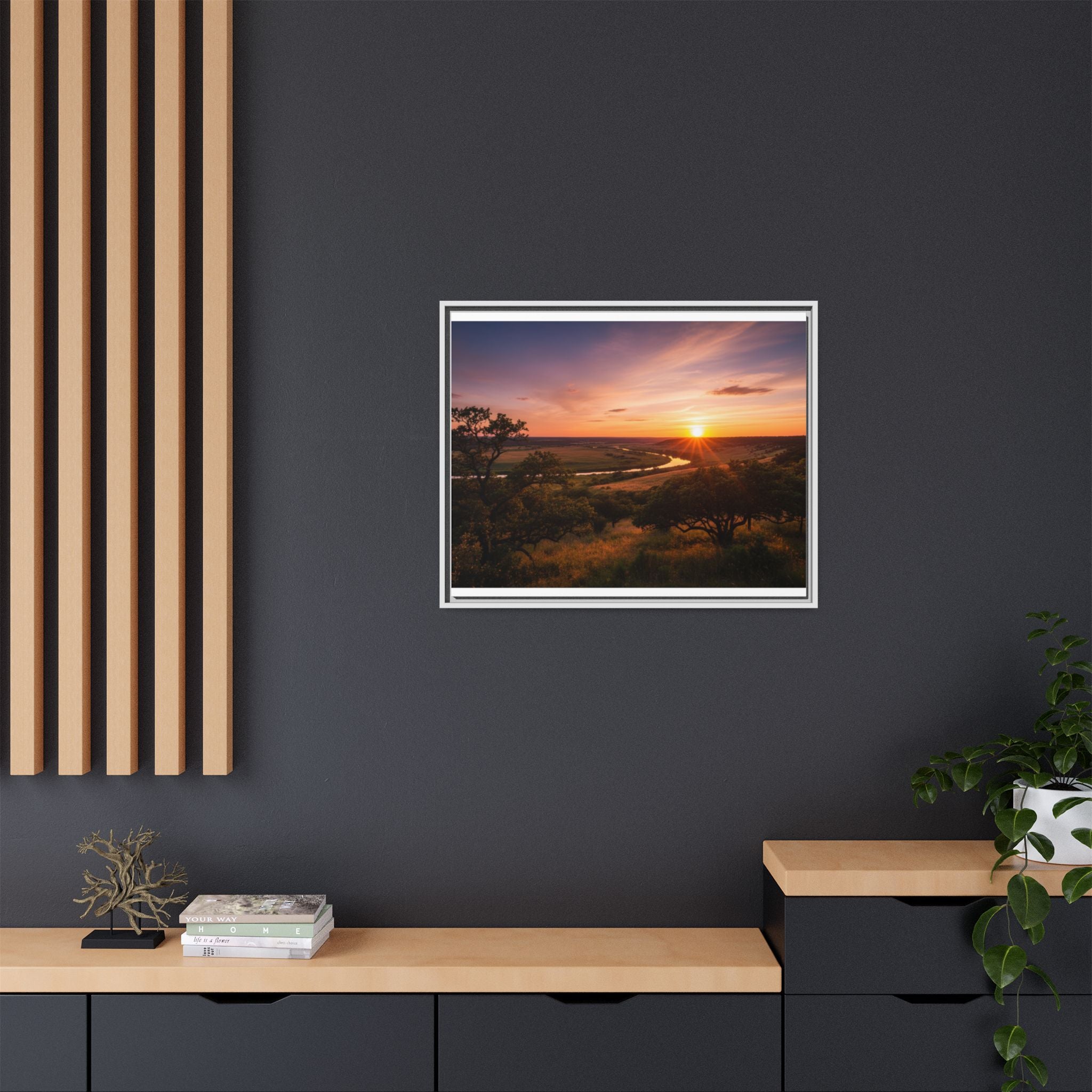 Sunset River Matte Canvas Framed Wall Art