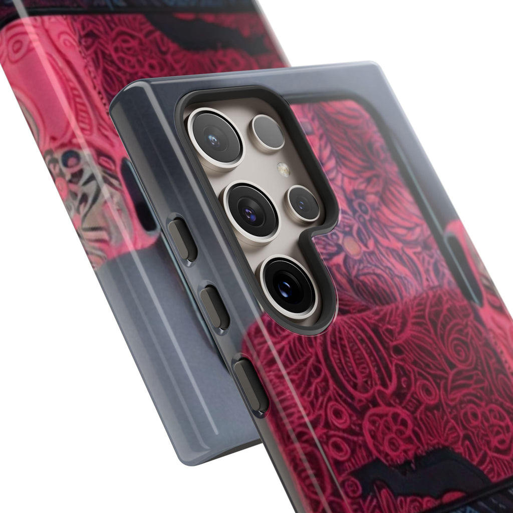 Floral Patchwork Tough Phone Case — Pink & Navy Doodle Design