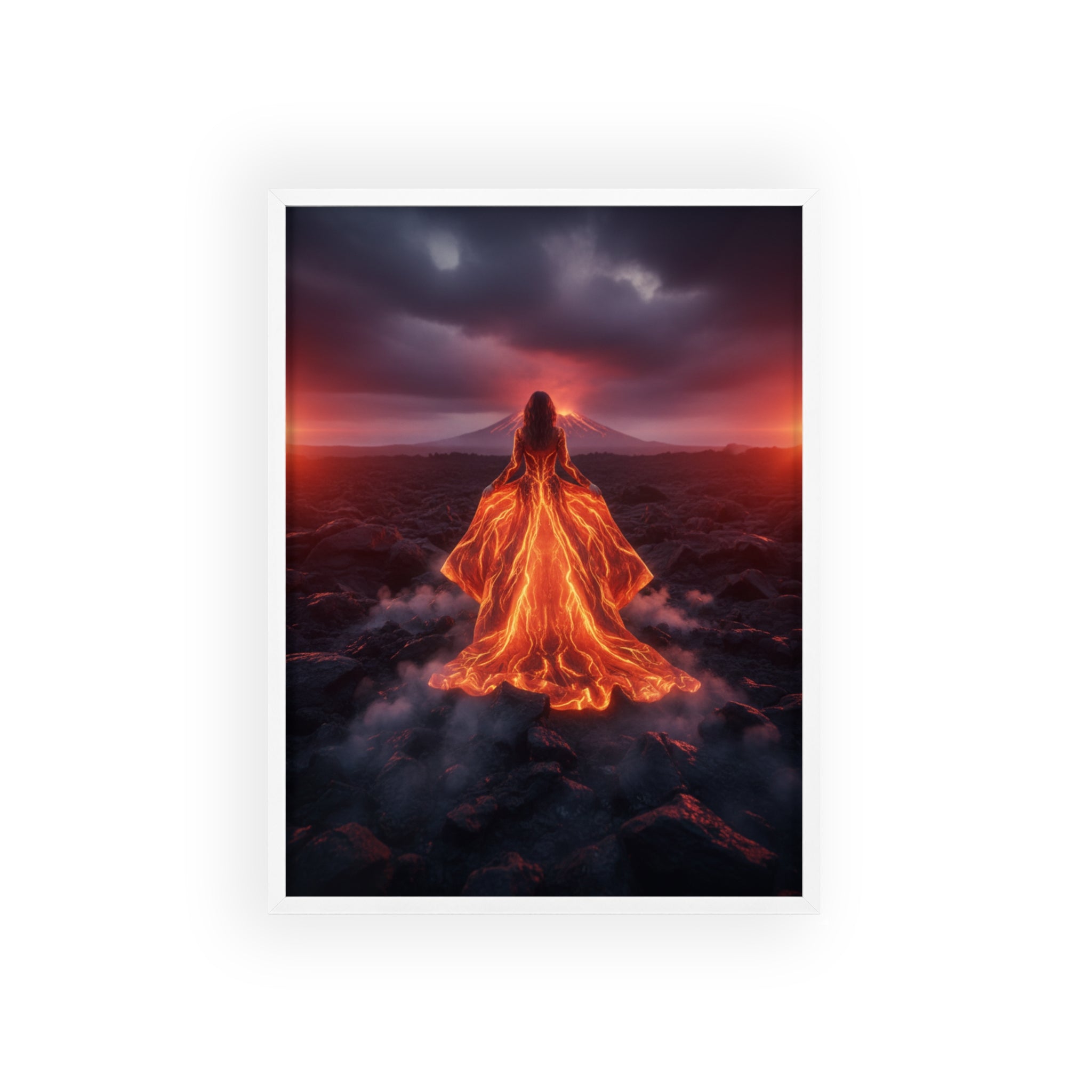Fiery Goddess Lava Art Poster with Wooden Frame