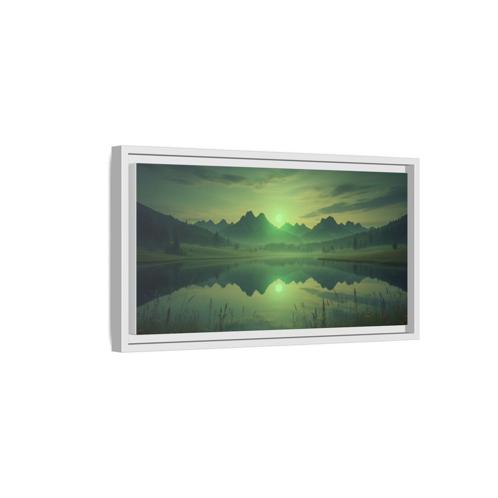 Framed Matte Canvas Print — Serene Green Mountain Lake Landscape