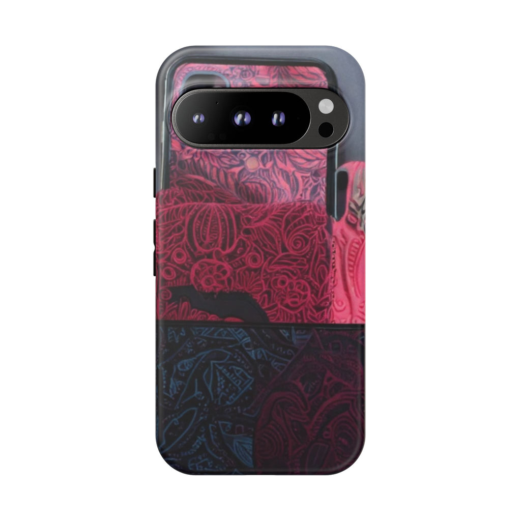Floral Patchwork Tough Phone Case — Pink & Navy Doodle Design