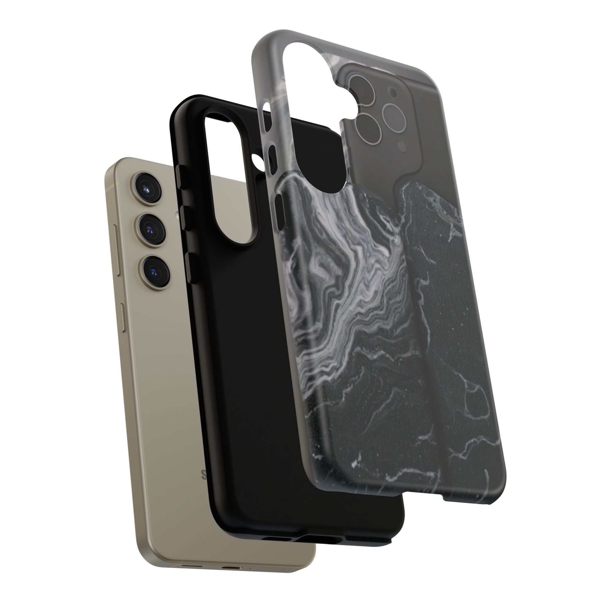 Black Marble Tough Phone Case — Protective iPhone Cover with Marble Texture