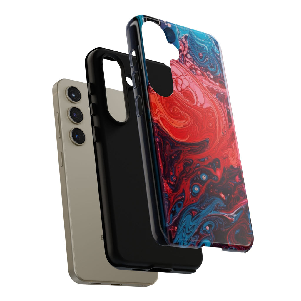 Abstract Red & Blue Swirl Tough Phone Case — Protective iPhone Cover with Fluid Art Design