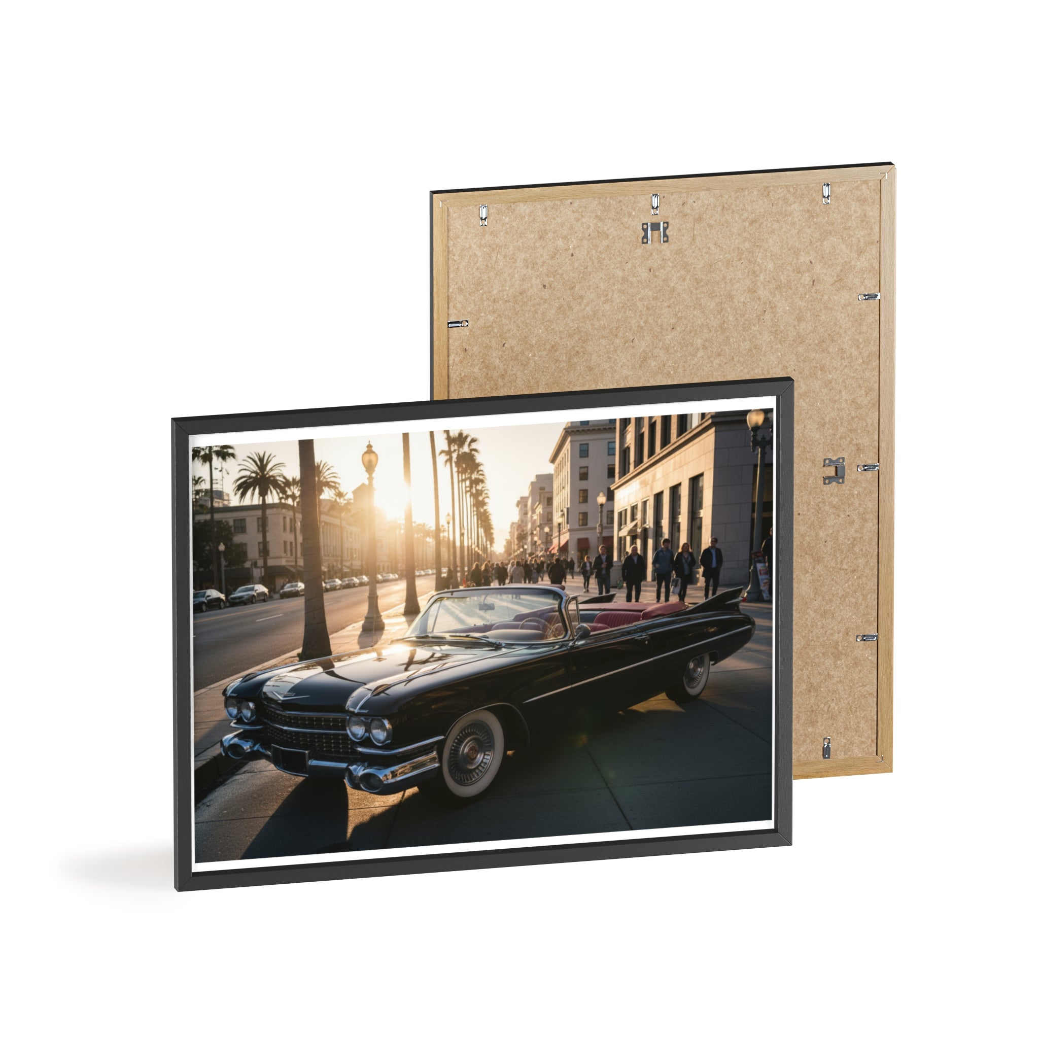 Vintage Convertible Sunset Poster with Wooden Frame