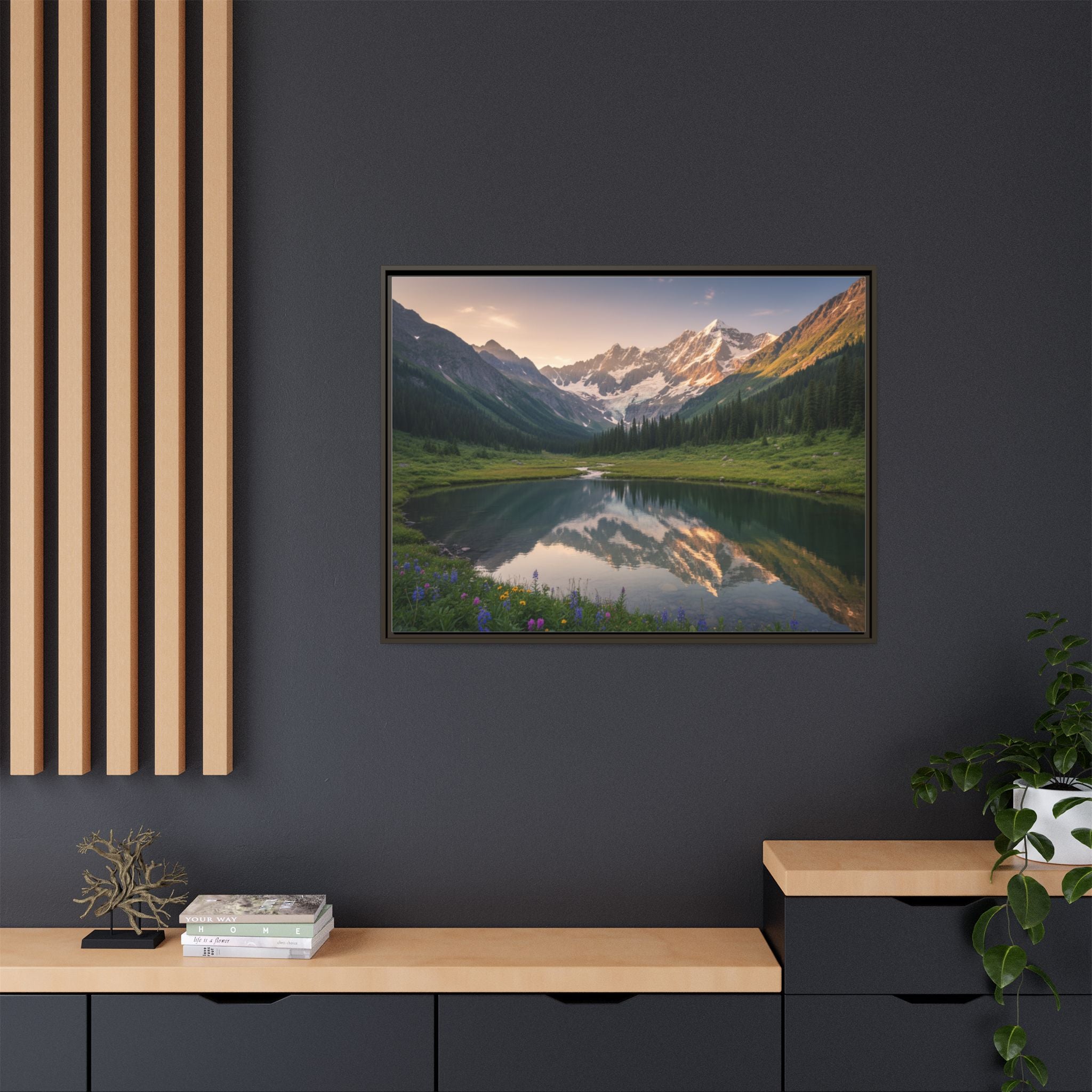 Matte Framed Canvas - Mountain Lake Landscape Wall Art