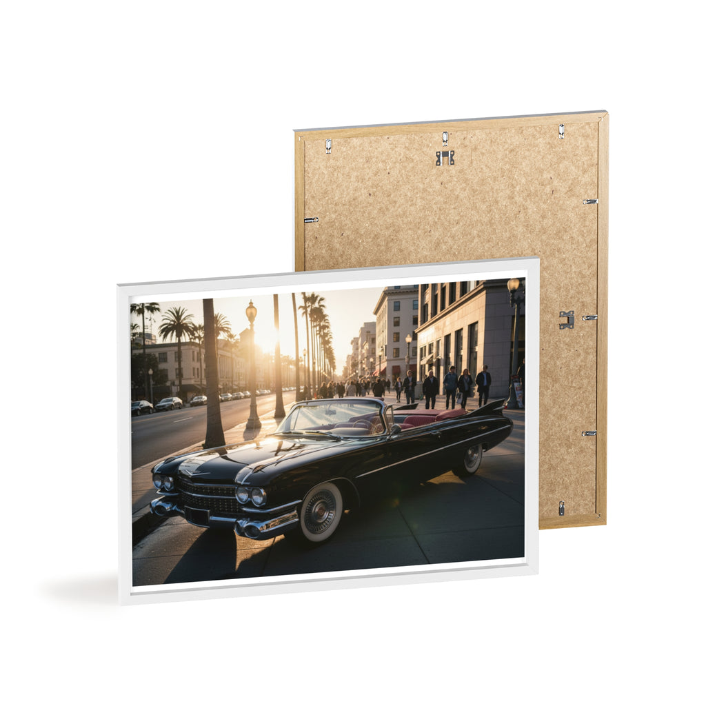 Vintage Convertible Sunset Poster with Wooden Frame