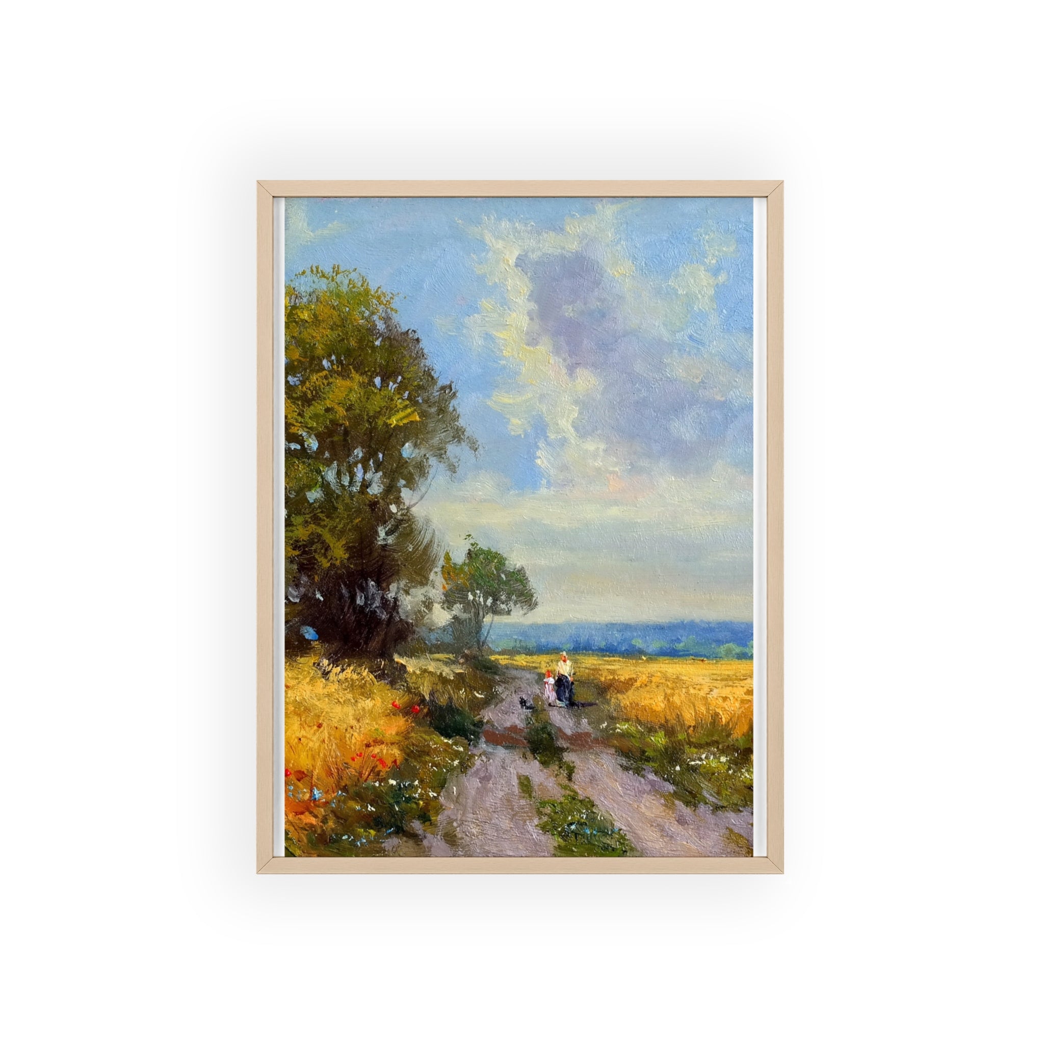 Framed Countryside Landscape Poster — Rustic Wooden Frame Wall Art