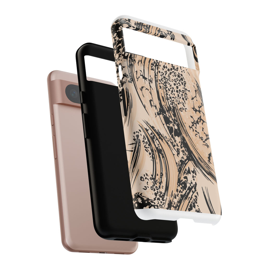 Abstract Brushstroke Phone Case — Neutral Beige & Black Artistic Protective Cover