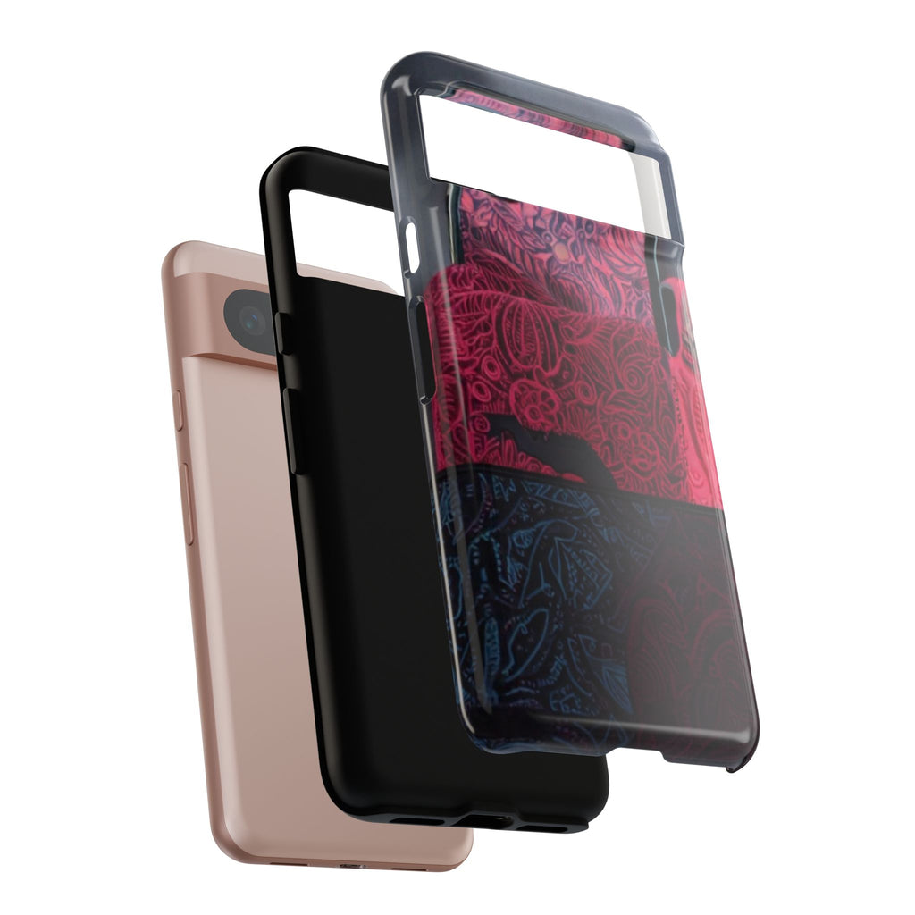 Floral Patchwork Tough Phone Case — Pink & Navy Doodle Design