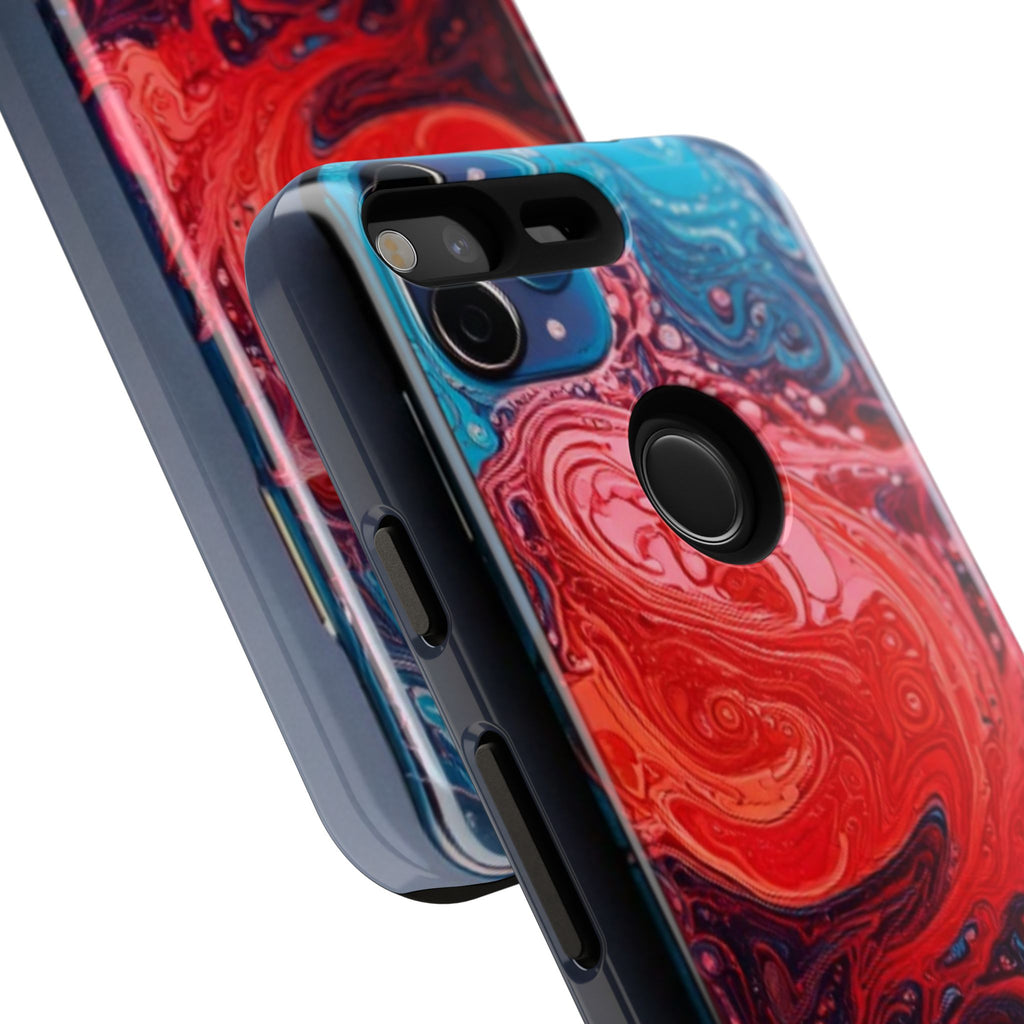 Abstract Red & Blue Swirl Tough Phone Case — Protective iPhone Cover with Fluid Art Design