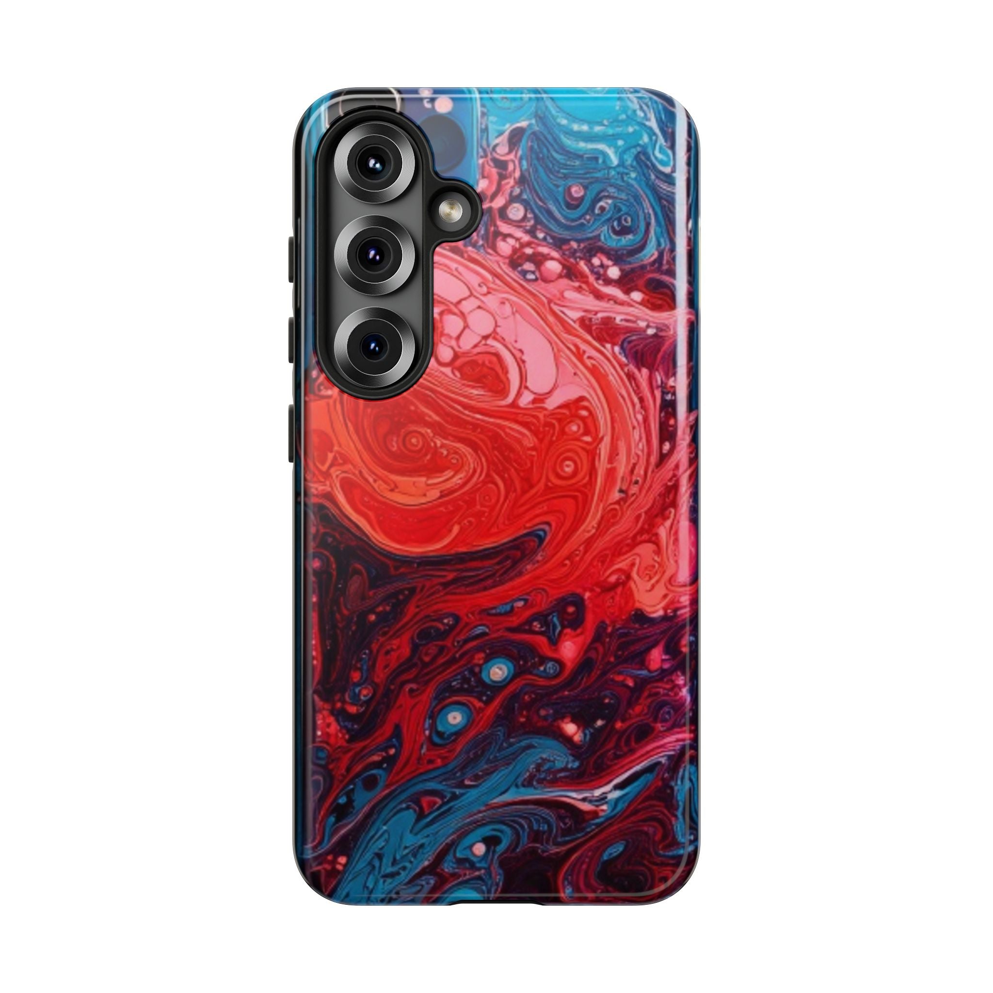 Abstract Red & Blue Swirl Tough Phone Case — Protective iPhone Cover with Fluid Art Design