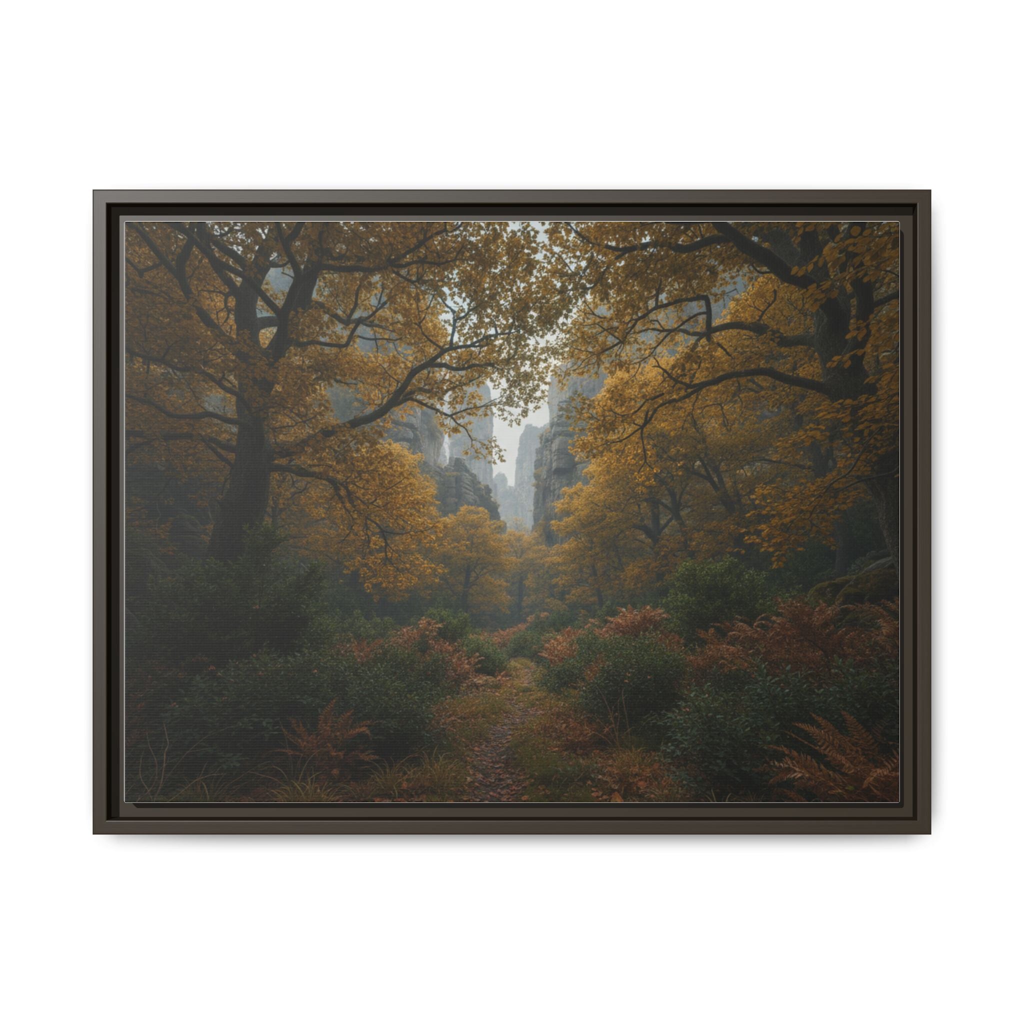 Autumn Forest Path Matte Canvas Print — Framed Wall Art